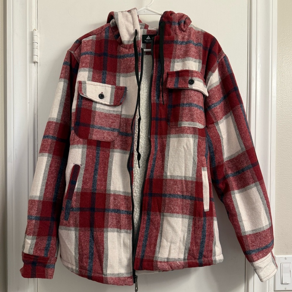 Flannel Hooded Jacket - Red - M